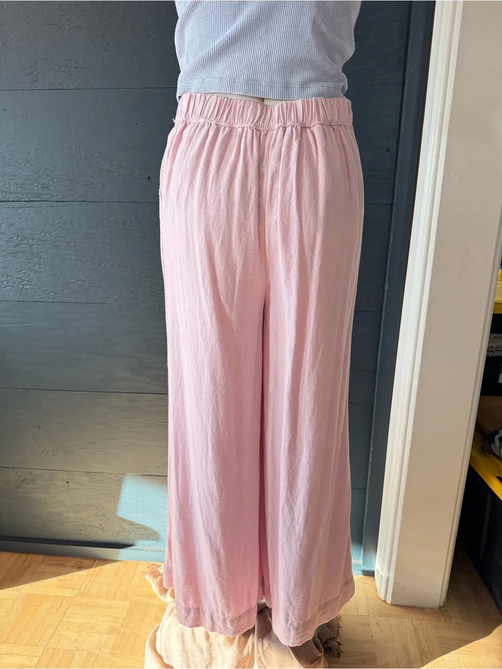 Free People Light Pink Linen-Blend Wide Leg Pants Size XS
